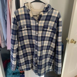 Ll bean fleece hooded flannel, womens large